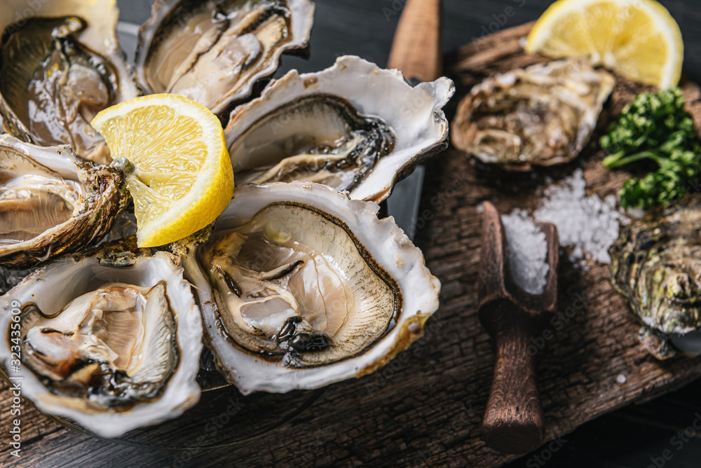 Fresh oysters with lemon ice and white wine. Fresh oysters with lemon ice and white wine.