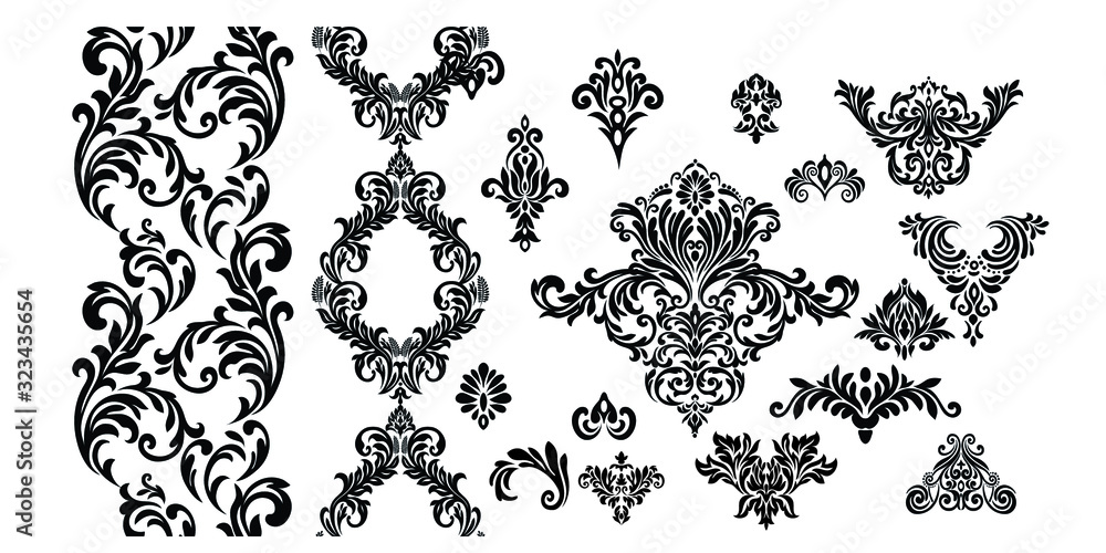 Oriental vector damask patterns for greeting cards and wedding invitations. Oriental vector damask patterns for greeting cards and wedding invitations.
