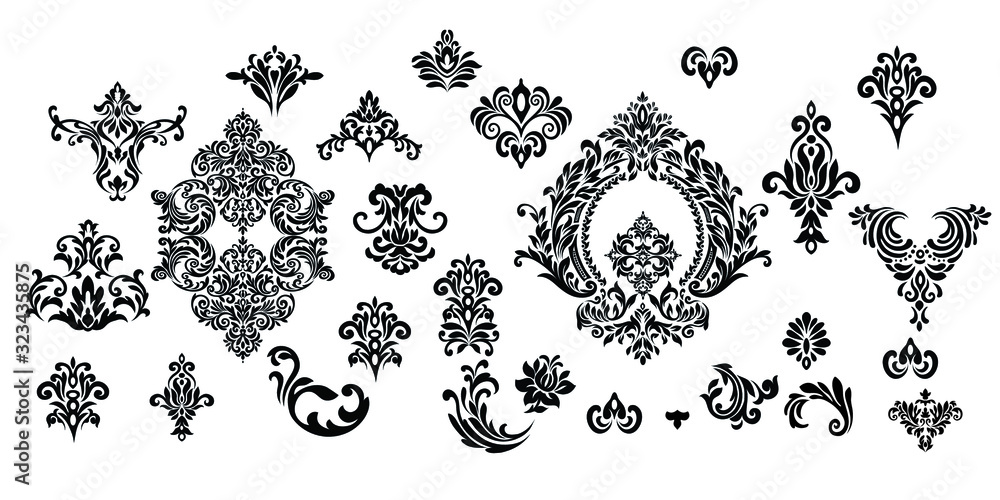Oriental vector damask patterns for greeting cards and wedding invitations. Oriental vector damask patterns for greeting cards and wedding invitations.