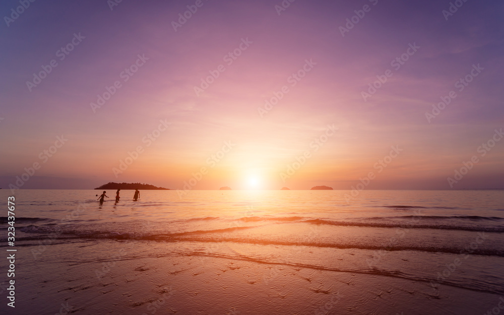 Beautiful sunset at the beach in the tropics. Sky and ocean Beautiful sunset at the beach in the tropics. Sky and ocean