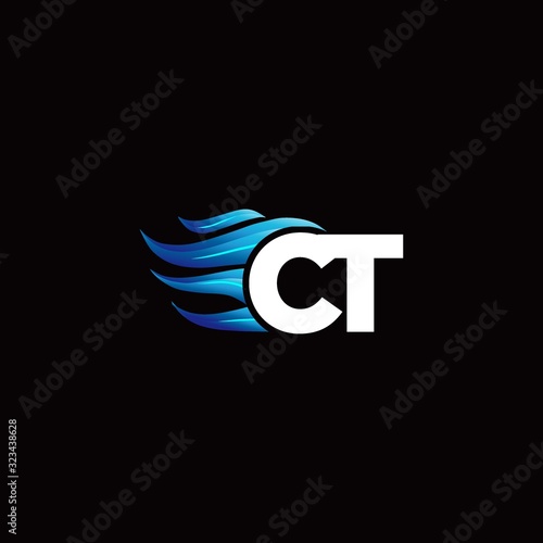 CT monogram logo with blue fire style design template