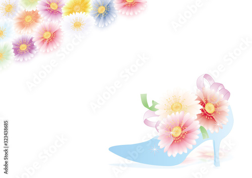 ガラスの靴にガーベラのカラフルな花のイラストバナー背景素材 Stock イラスト Adobe Stock