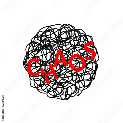 Abstract hand drawn illustration of chaos over tangled mess scribble or doodle on white background. Metaphor of problem, difficult situation, chaos and mess. Vector illustration
