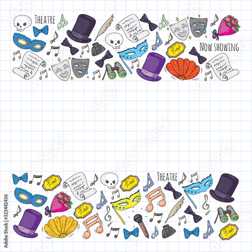 Theatre vector illustration. Entertaiment, cinema, stage, event. Background for banners, posters.