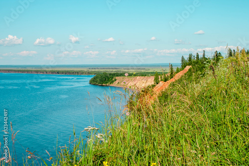Andoma Cape with Andoma Hill at Onega Lake  Vologda region  Russia. Natural background view