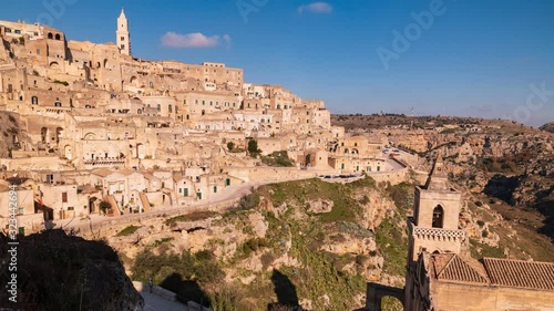 Panoramic view of Sassi of Matera. Basilicata. Italy. Time-lapse.