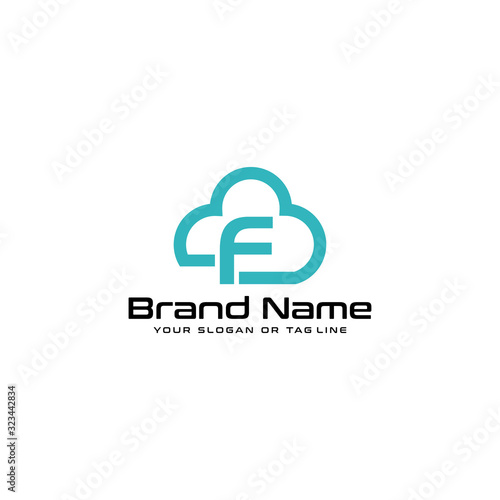 letter f logo and clouds vector