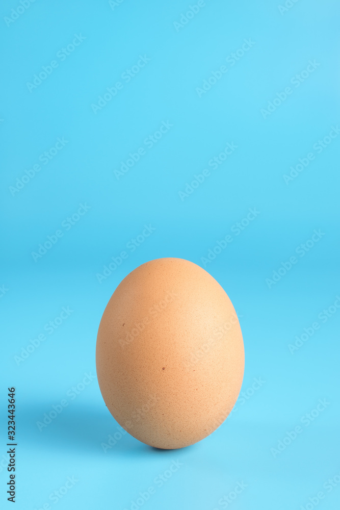 One fresh brown chicken egg on a blue background. Healthy good nutrition. Natural organic farm products. One fresh brown chicken egg on a blue background. Healthy good nutrition. Natural organic farm products.