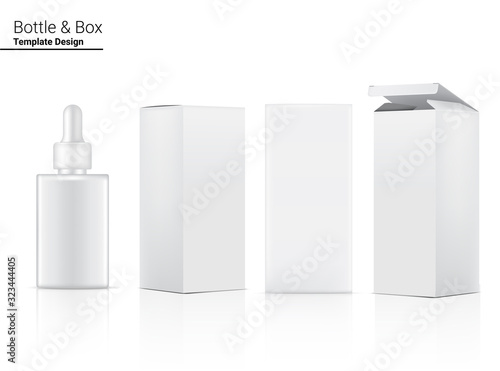 Dropper Bottle Mock up Realistic Cosmetic and Box for Skincare Product on White Background Illustration. Health Care and Medical Concept Design.