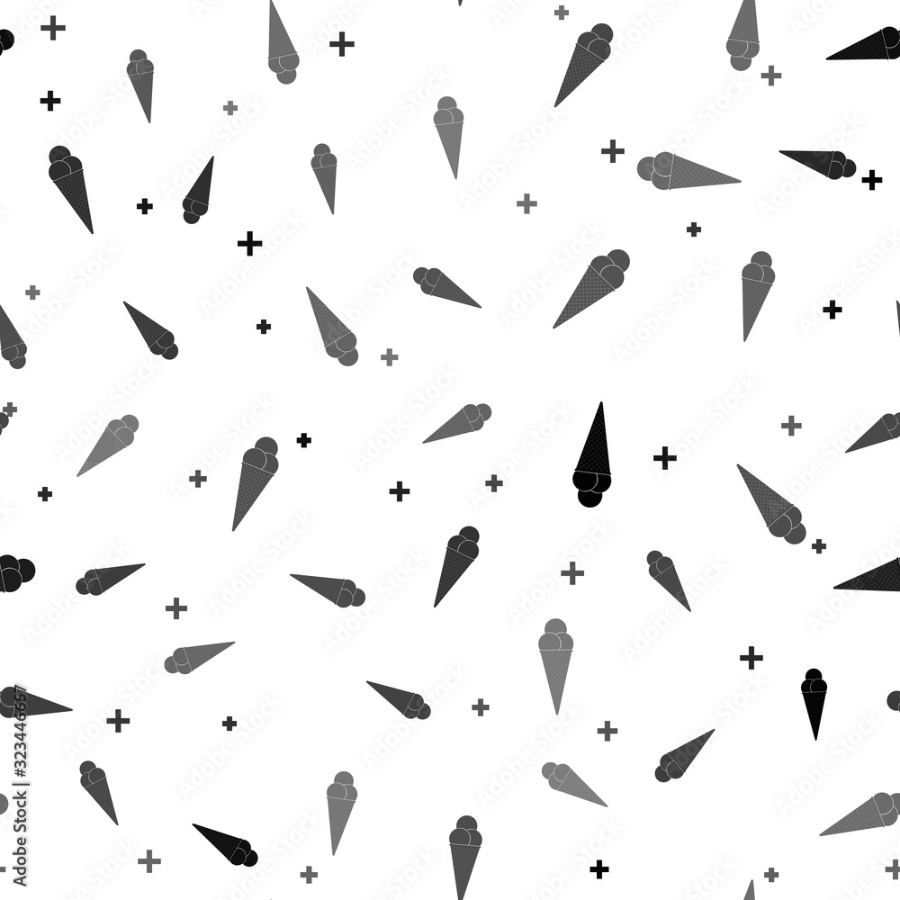 Black Ice cream in waffle cone icon isolated seamless pattern on white background. Vector Illustration Black Ice cream in waffle cone icon isolated seamless pattern on white background. Vector Illustration