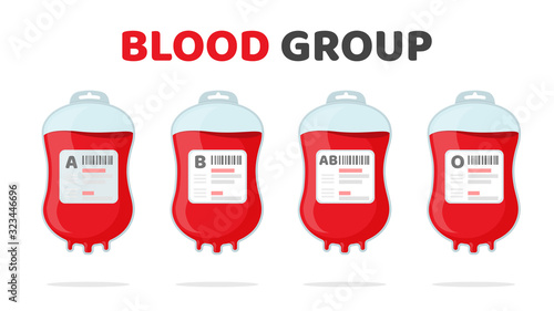 Blood Group Vector. Various blood bag A B AB O Blood donation ideas to help the injured.