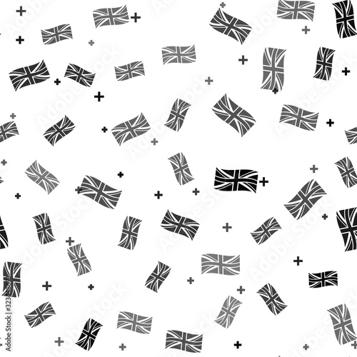 Black Flag of Great Britain icon isolated seamless pattern on white background. UK flag sign. Official United Kingdom flag sign. British symbol. Vector Illustration