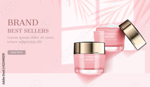 Pink cosmetic cream ads, vector template