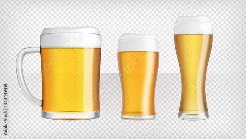 Three different lager beer glasses and mugs