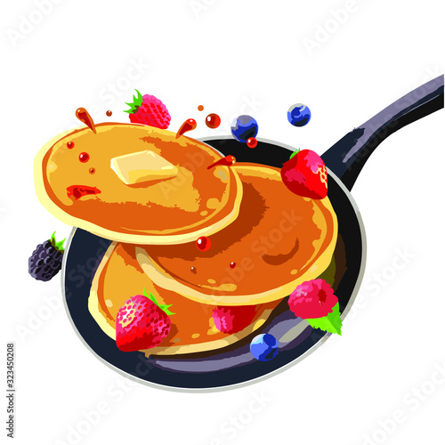 Pancakes in a pan on a white background