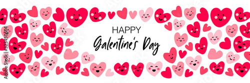 Cute banner with hand drawn hearts for girls friends celebrating valentines day