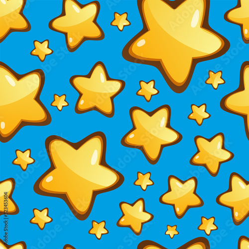 Vector seamless pattern with yellow stars in cartoon, childish style.