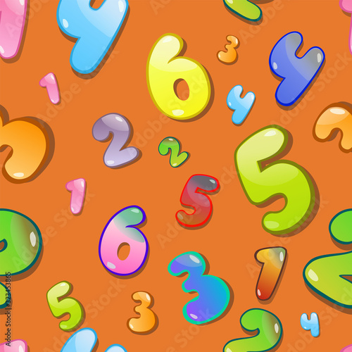 Vector seamless pattern with numbers from 1 to 6 in cartoon, childish style.