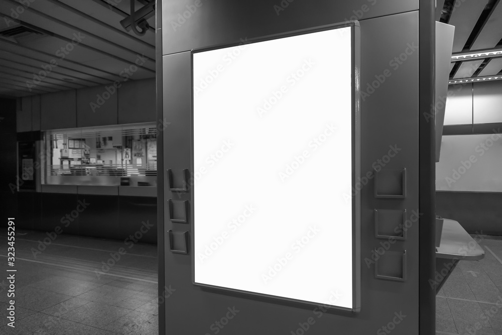 mock up full blank advertising billboard at underground trai,  background large LCD advertisement