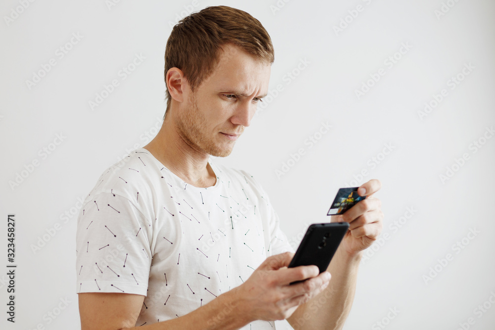 man with phone in hands, on white background man with phone in hands, on white background
