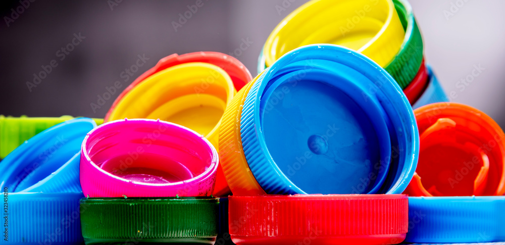 Composition with colorful plastic bottle caps Composition with colorful plastic bottle caps