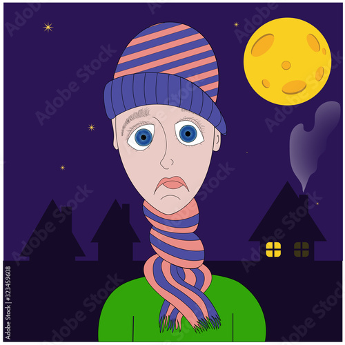 Picture. Sad guy against the night sky