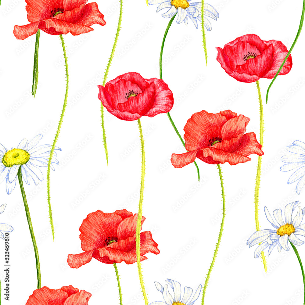 Obraz premium seamless pattern with wild plants and flowers