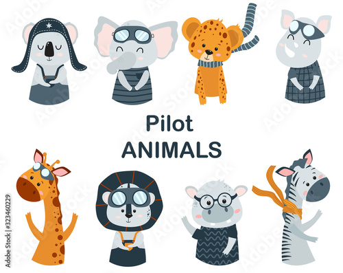 set of isolated pilot animals - vector illustration, eps