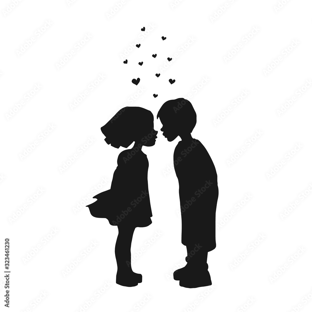 Silhouettes of a boy and a girl. Loving boy and girl. Kisses to lovers. loving. Linear vector illustration of people.