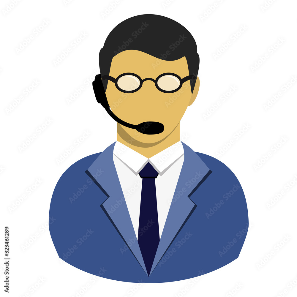 Call center chat operator flat avatar asian man icon isolated on white background. Call center chat operator flat avatar asian man icon isolated on white background.