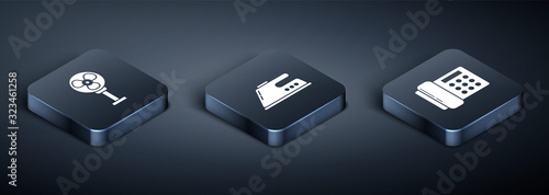 Set Isometric Electric fan , Telephone  and Electric iron  icon. Vector