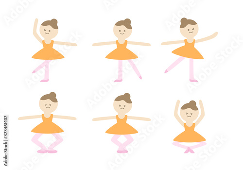 Cute Ballet Girl, Six Ballerina Vector Illustration