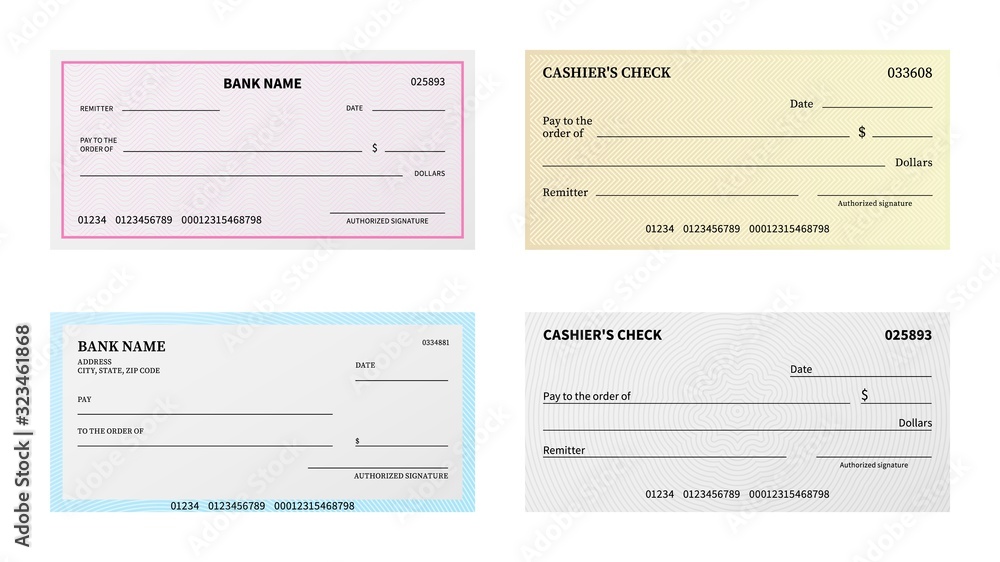 Bank check. Presentation blank cheque checkbook with guilloche pattern and watermark for certificate, voucher or banknote vector template