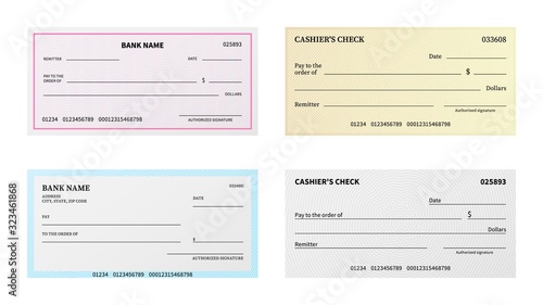 Bank check. Presentation blank cheque checkbook with guilloche pattern and watermark for certificate, voucher or banknote vector template photo