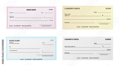Bank check. Presentation blank cheque checkbook with guilloche pattern and watermark for certificate, voucher or banknote vector template