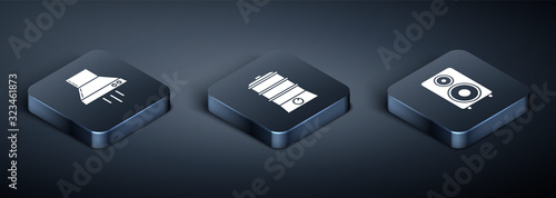 Set Isometric Kitchen extractor fan , Stereo speaker  and Double boiler  icon. Vector