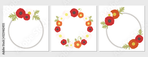 Poppy Illustration, Round Frame Set