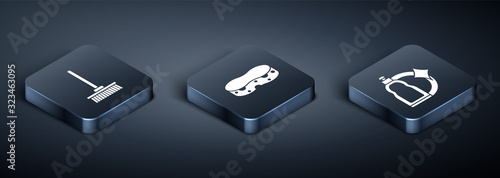 Set Isometric Mop , Plastic bottles for liquid dishwashing liquid and Sponge  icon. Vector