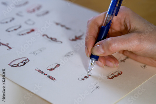  Drawing sketch jewelry on paper . Drawing Jewelry Design.   Design Studio. Creativity Ideas.