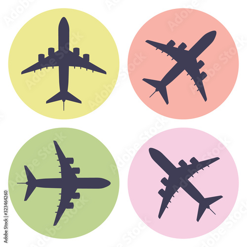 Set of Airplane Icons Colorful Flight Stickers Collection