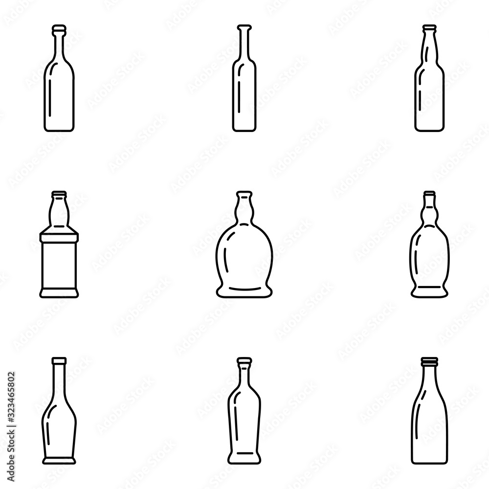 Vector Set of Outline Glass Bottle Icons. Vector Set of Outline Glass Bottle Icons.