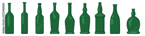 Vector Set of Flat Green Glass Bottle Icons.