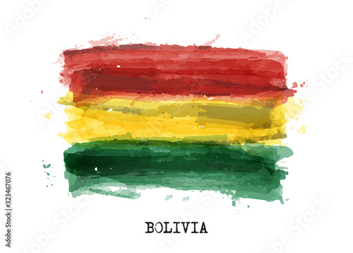 Realistic watercolor painting flag of Bolivia . Vector .