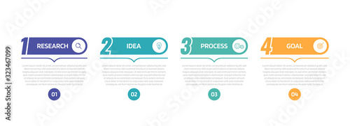 Business process infographic template with 4 options or steps. Flat Vector illustration graphic design