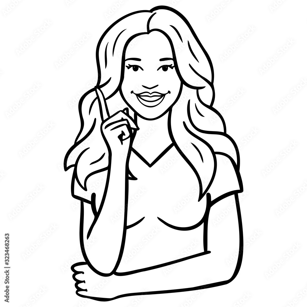 monochrome woman who raises her finger to draw attention to herself. Upper body, avatar, vector, illustration. monochrome woman who raises her finger to draw attention to herself. Upper body, avatar, vector, illustration.