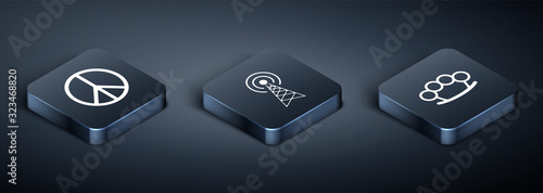 Set Isometric Peace , Brass knuckles  and Radar  icon. Vector
