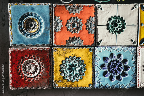 Brightly colored hand made ceramic tiles
