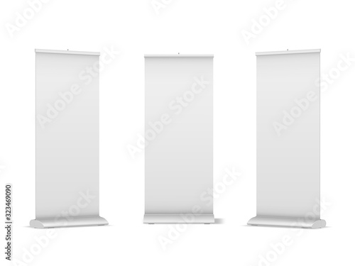 Set of blank roll-up, pop-up or pull-up banner stands