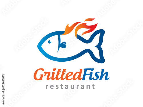 grilled fish logo template design, icon, symbol