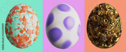 Easter day. The egg looks striking and abstract. There is a clipping path.3D rendering.